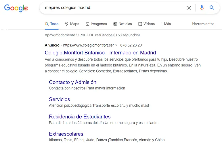 búsquedas de centros educativos en google ads campañas